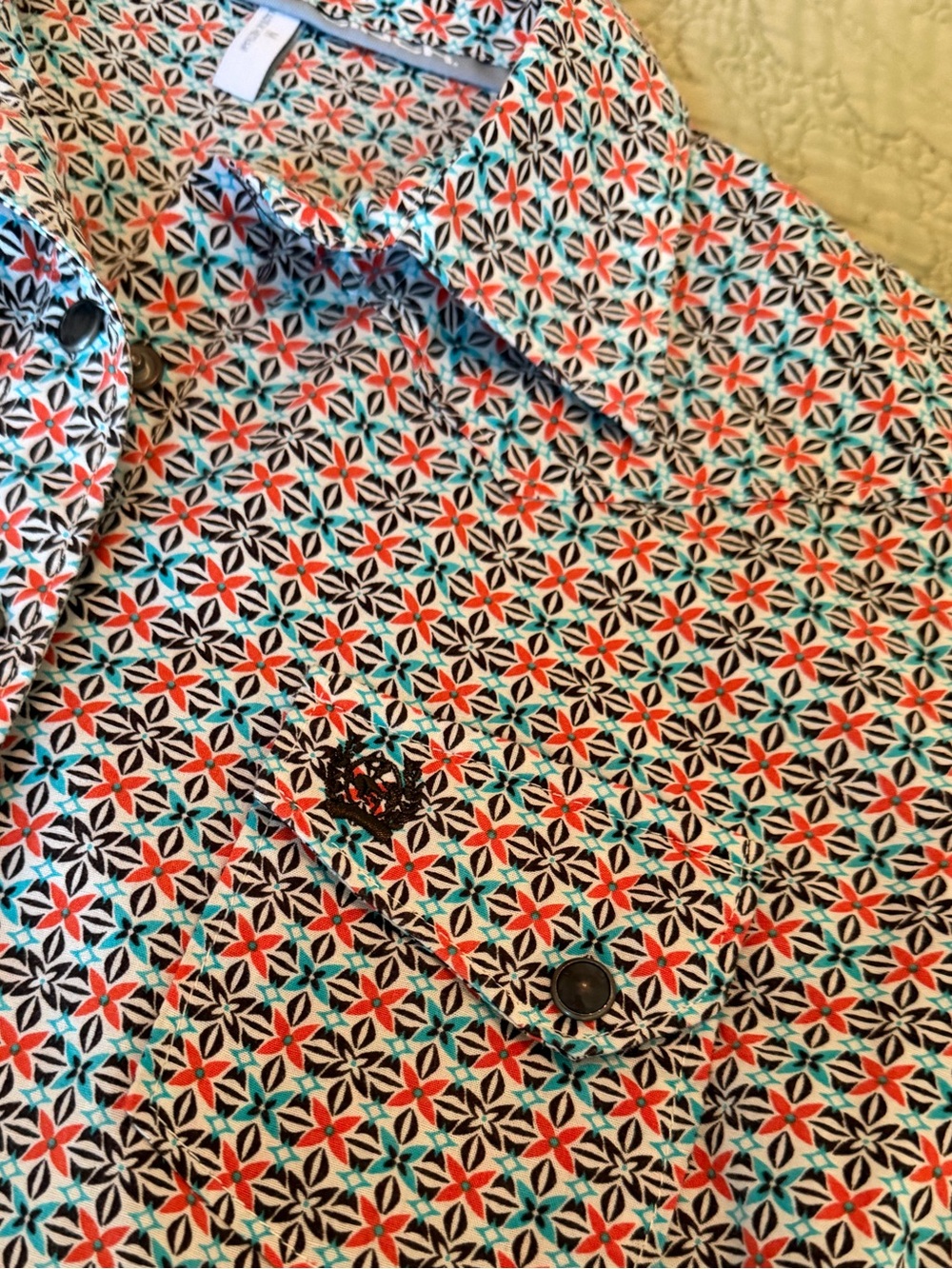 Cinch Retro Mid Century Modern, MCM Floral Pearl Snap Western Cowgirl Shirt, M - Picture 3 of 12